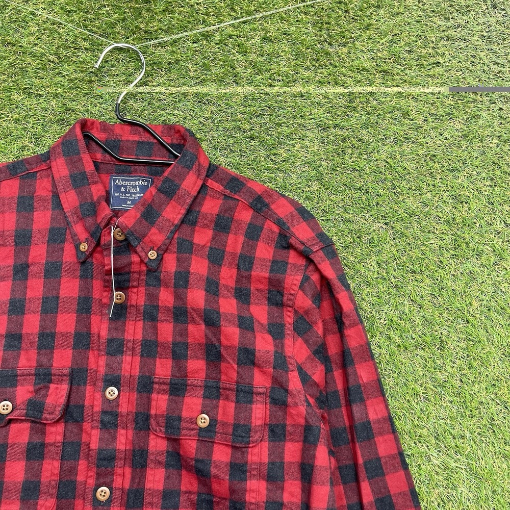 Abercrombie Fitch Flannel Shirt Mens Medium Washed Dress Buffalo Plaid NWT